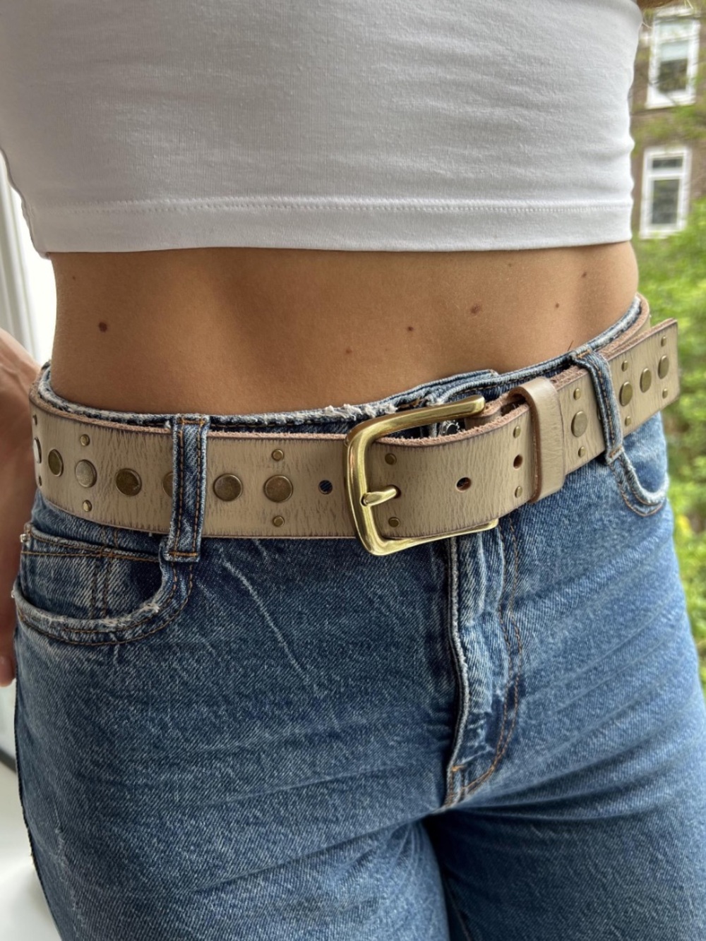 Amsterdam Heritage Taupe Faye Studded Leather Belt size 95